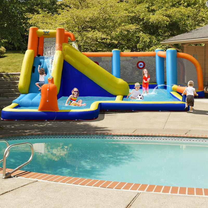 Giant Soccer Themed Inflatable Water Slide and Bounce Castle for Kids with Splash Pool without Blower