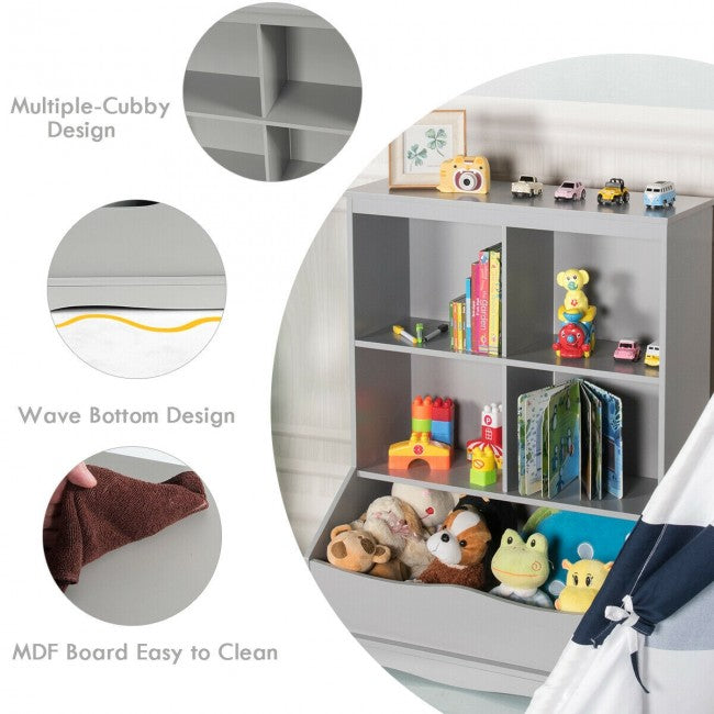 4-Cubby Kids Wooden Toy Storage Cabinet