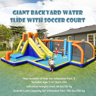 Giant Soccer Themed Inflatable Water Slide and Bounce Castle for Kids with Splash Pool without Blower