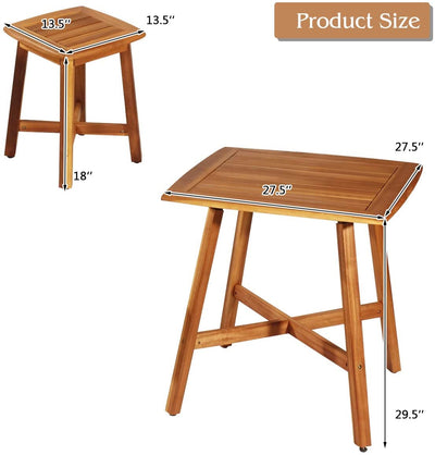 5 Pieces Outdoor Patio Acacia Wood Conversation Dinging Set with  Square Table and 4 Stools