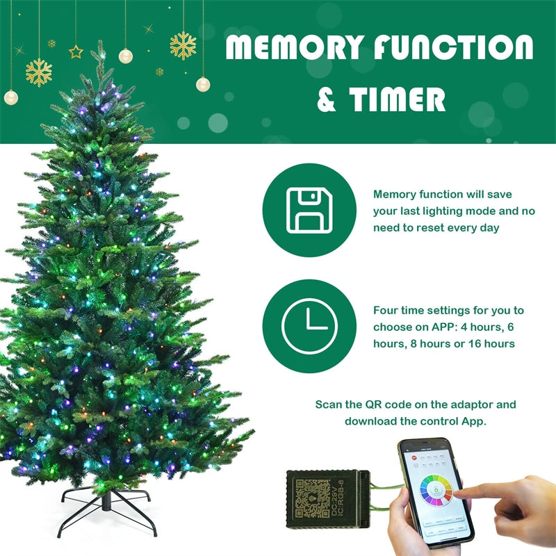 6ft Pre-lit Hinged Artificial Christmas Tree with APP Controlled LED Lights