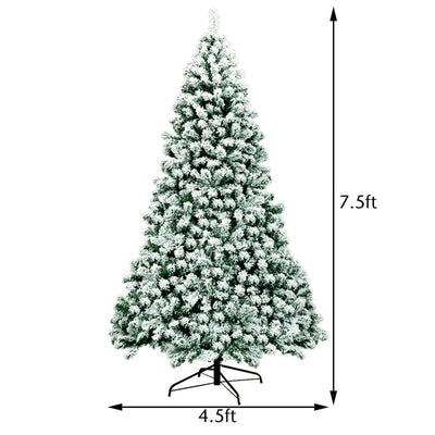 7.5ft Pre-Lit Snowy Artificial Christmas Tree Flocked Xmas Tree with 550 LED Lights & Metal Stand for Holiday Decoration