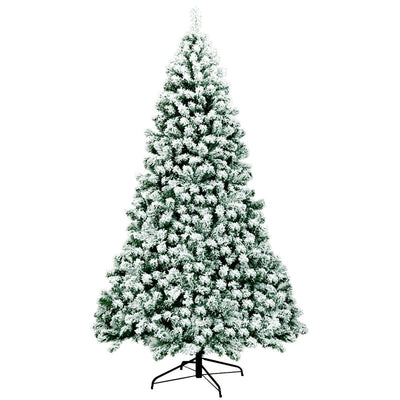 7.5ft Pre-Lit Snowy Artificial Christmas Tree Flocked Xmas Tree with 550 LED Lights & Metal Stand for Holiday Decoration