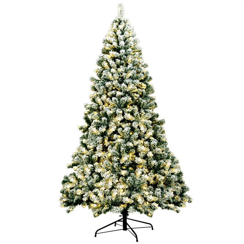 7.5ft Pre-Lit Snowy Artificial Christmas Tree Flocked Xmas Tree with 550 LED Lights & Metal Stand for Holiday Decoration