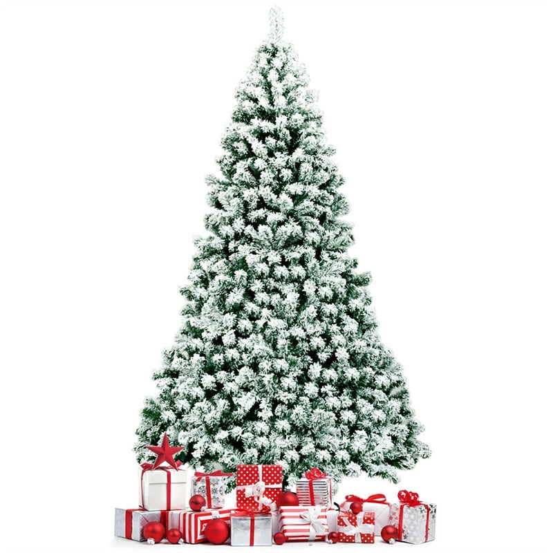 7.5ft Pre-Lit Snowy Artificial Christmas Tree Flocked Xmas Tree with 550 LED Lights & Metal Stand for Holiday Decoration