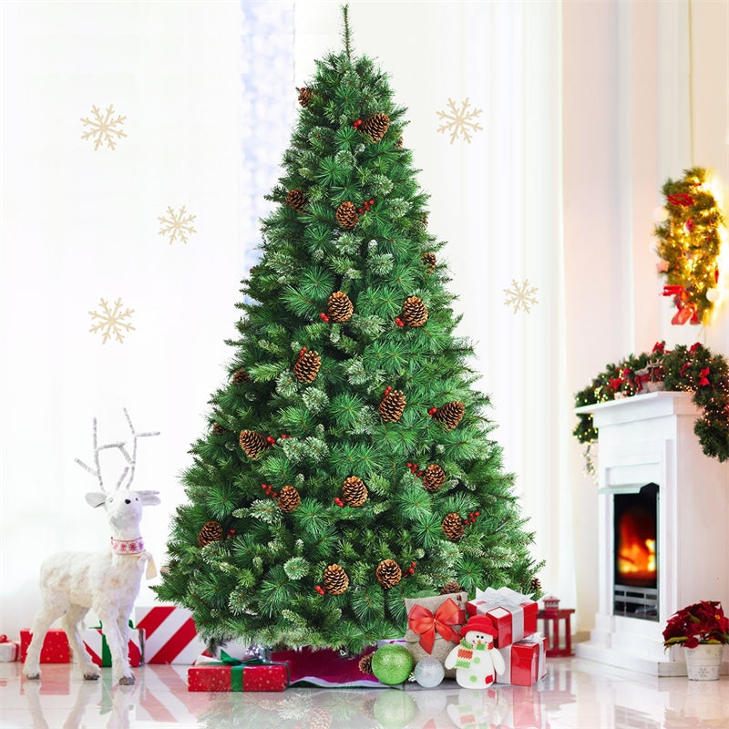 8FT Unlit PVC Artificial Christmas Tree Hinged Pine Tree with Metal Stand