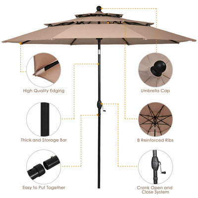 10 Feet 3 Tier Outdoor Patio Umbrella with Double Vented