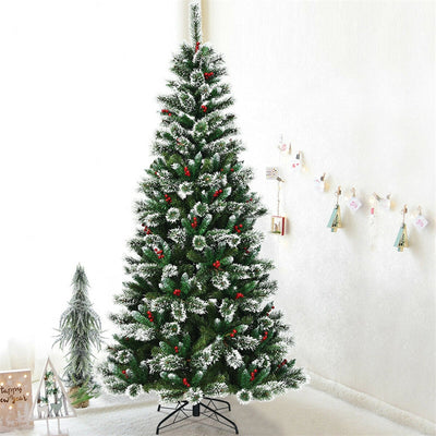 8ft Snow Flocked Pencil Artificial Christmas Tree with Red Berries