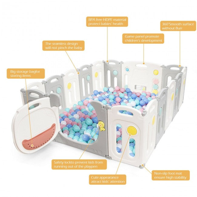 Baby Playpen 16 Panel Foldable Thicken Kids Safety Play Fence