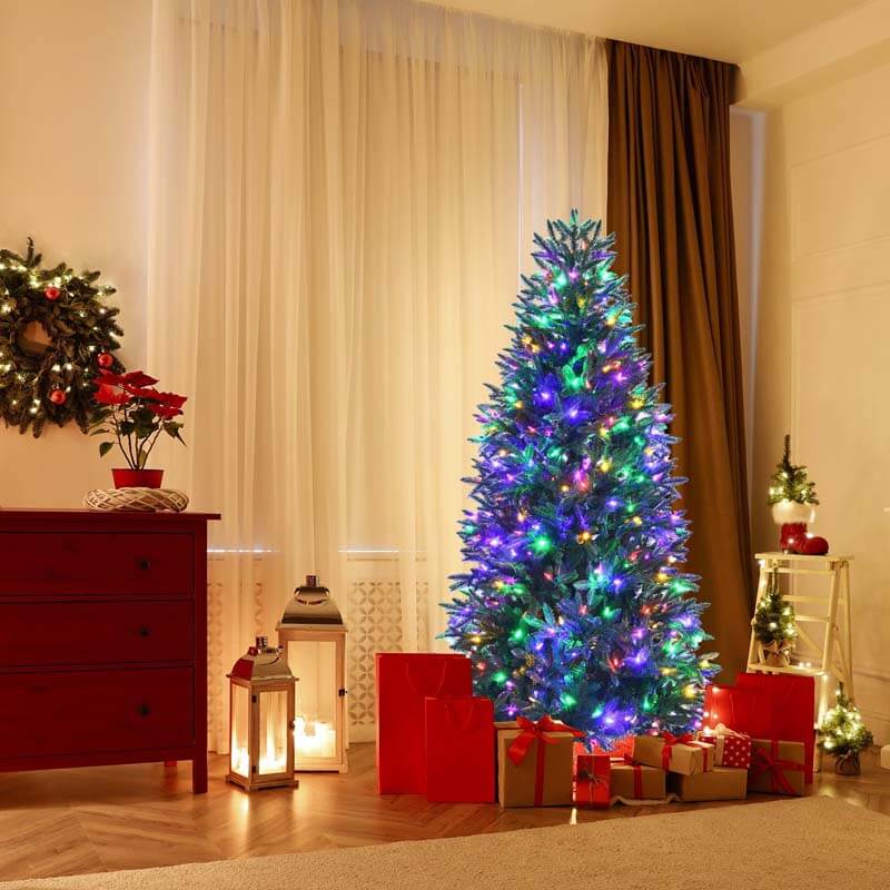 6FT Artificial Christmas Tree with 2 Lighting Colors and 9 Flash Modes