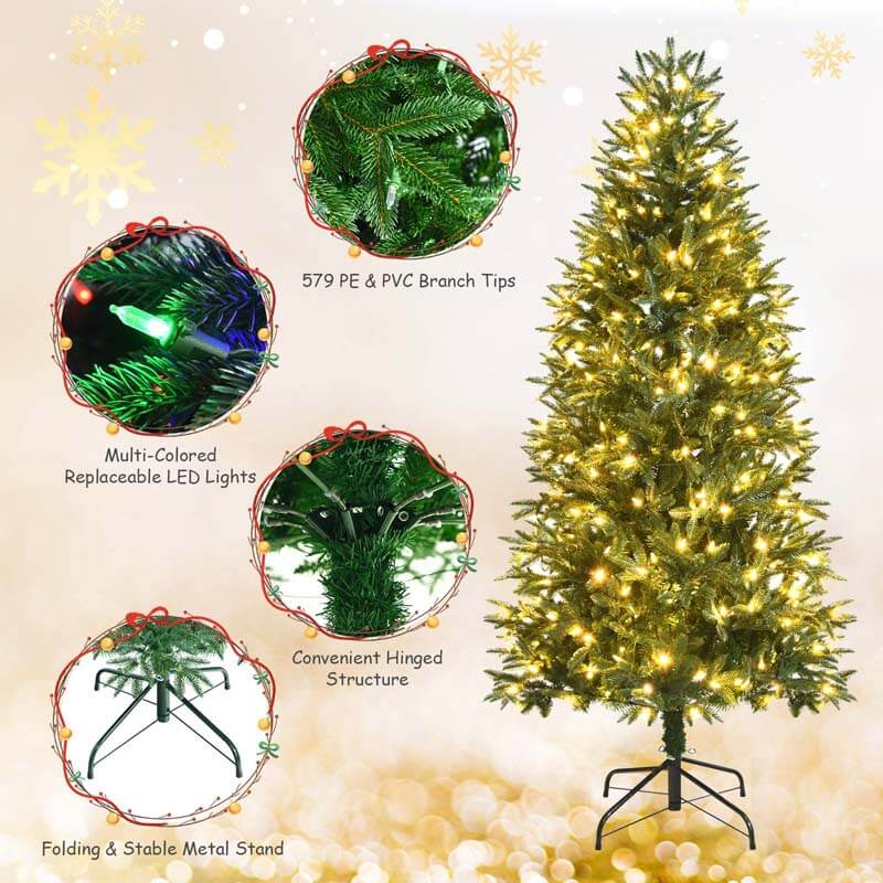 6FT Artificial Christmas Tree with 2 Lighting Colors and 9 Flash Modes