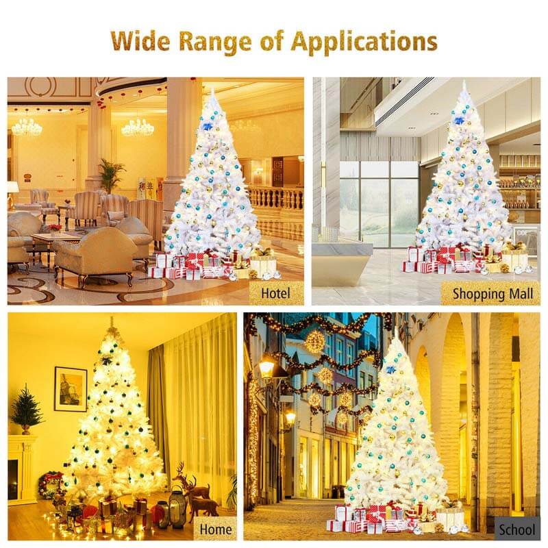 9FT White Hinged Artificial Christmas Tree with Metal Stand