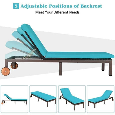 Outdoor Adjustable Rattan Chaise Lounger Recliner Chair with Cushion