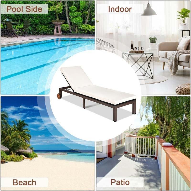 Outdoor Adjustable Rattan Chaise Lounger Recliner Chair with Cushion