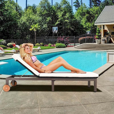 Outdoor Adjustable Rattan Chaise Lounger Recliner Chair with Cushion