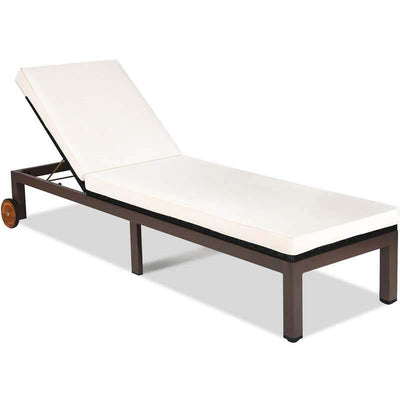 Outdoor Adjustable Rattan Chaise Lounger Recliner Chair with Cushion