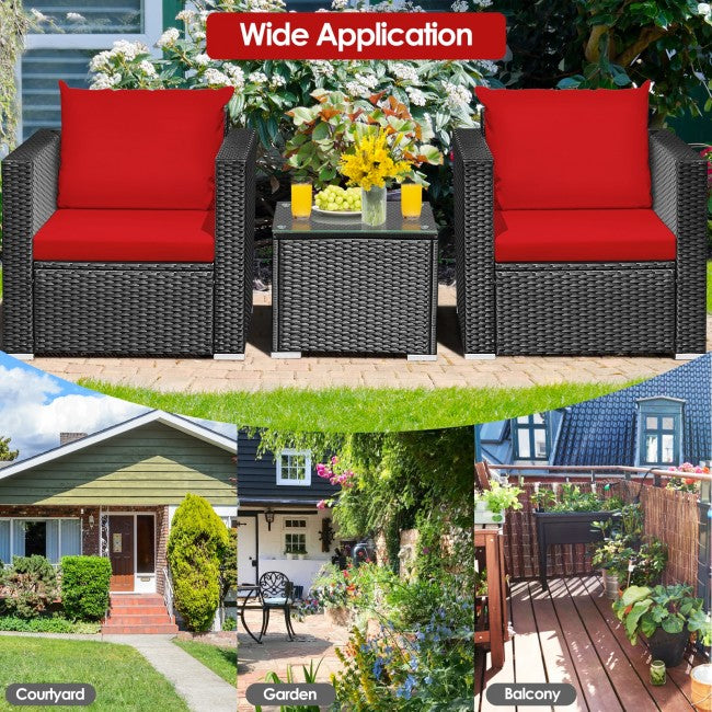 3 Pieces Patio Wicker Furniture Set with Cushion