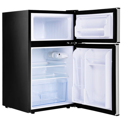 3.2 cu ft. Stainless Steel Compact Refrigerator 2-Door Mini Freezer Cooler Fridge with Removable Glass Shelves