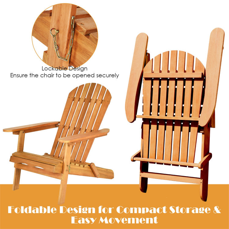 3 Pieces Patio Adirondack Chair Set Outdoor Wooden Chairs and Table Set with Widened Armrest