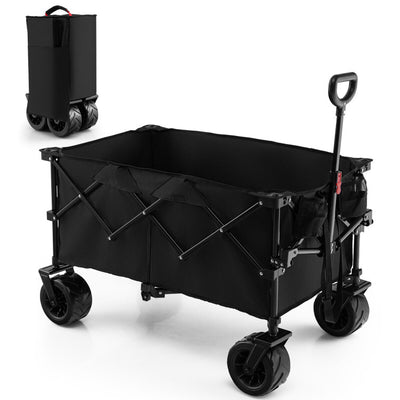 Collapsible Wagon Foldable Heavy Duty Steel Utility Garden Grocery Cart with Adjustable Handle and Wide Wheels