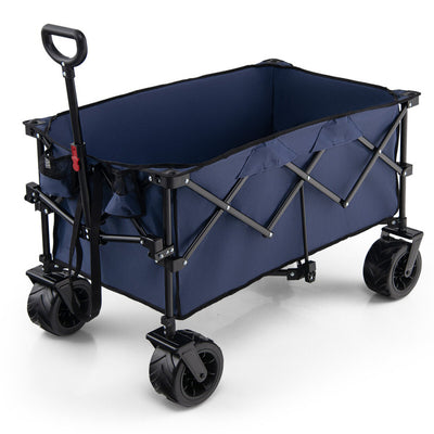 Collapsible Wagon Foldable Heavy Duty Steel Utility Garden Grocery Cart with Adjustable Handle and Wide Wheels