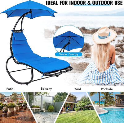 Outdoor Hammock Chair Swing Lounger Patio Chaise Lounge Hanging Chair with Shade Canopy Full-Padded Cushion