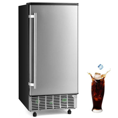 80LBS/24H Commercial Ice Machine Freestanding Under Counter Ice Cube Maker with Drain Pump and 25lbs Ice Bin