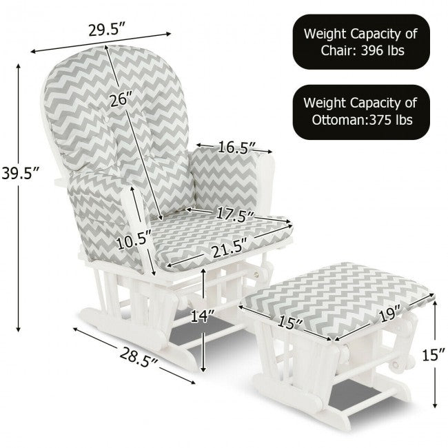 Premium Hoop Glider Rocking Chair Wood Baby Rocker Nursery Furniture With Padded Cushions and Storage Pockets