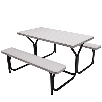 All Weather Outdoor Picnic Table Bench Set with Metal Base Wood