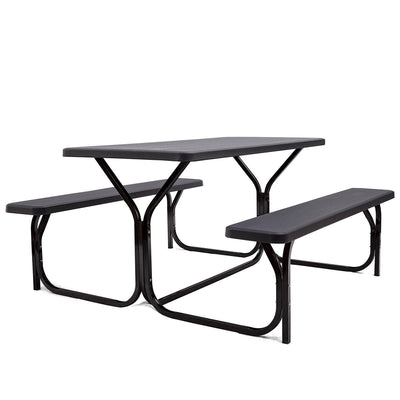 All Weather Outdoor Picnic Table Bench Set with Metal Base Wood